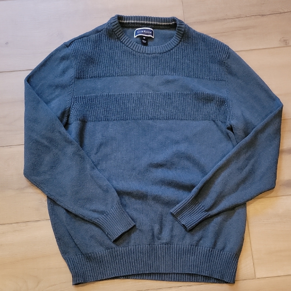 Club Room Blue Crewneck Sweater with Ribbed Cuffs Size Medium